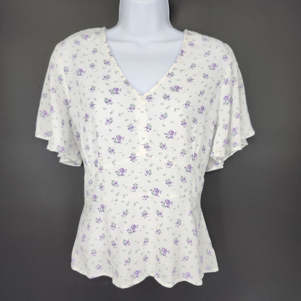 Purple Ditsy Floral Babydoll Top Womens 10‎ Dainty Regency Cottage Feminine
